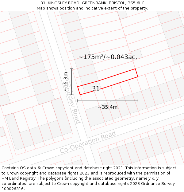 31, KINGSLEY ROAD, GREENBANK, BRISTOL, BS5 6HF: Plot and title map