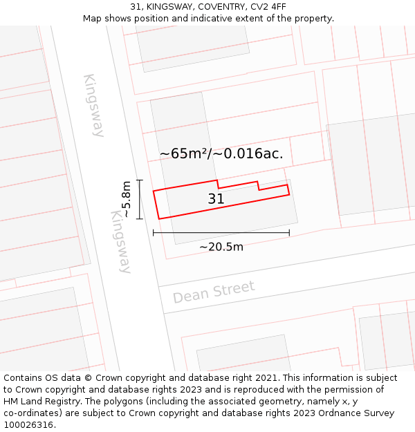 31, KINGSWAY, COVENTRY, CV2 4FF: Plot and title map