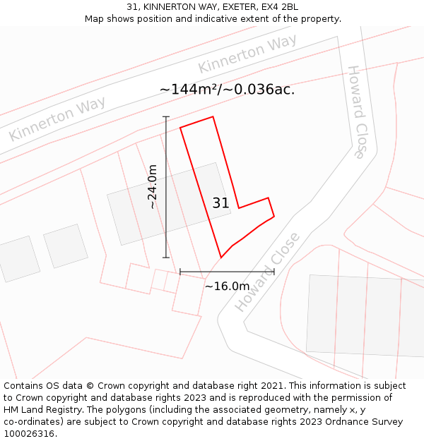 31, KINNERTON WAY, EXETER, EX4 2BL: Plot and title map