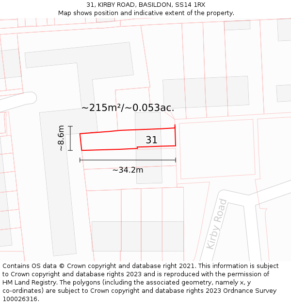 31, KIRBY ROAD, BASILDON, SS14 1RX: Plot and title map
