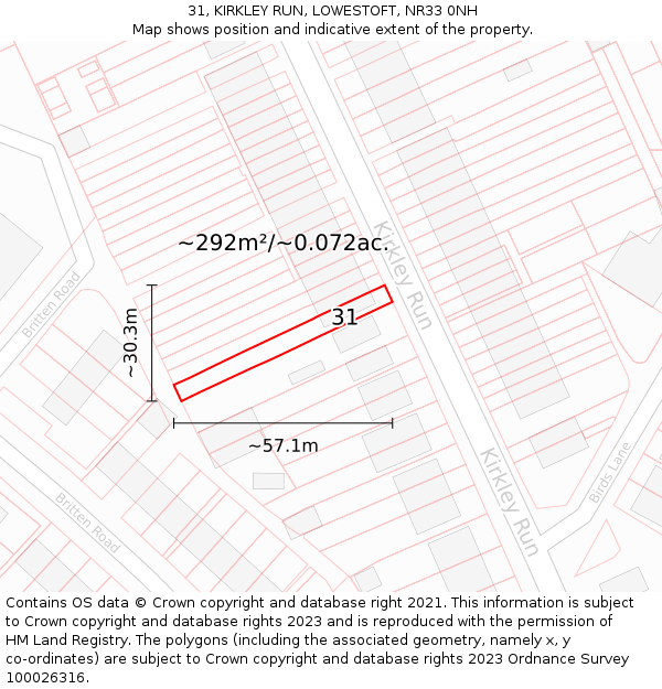 31, KIRKLEY RUN, LOWESTOFT, NR33 0NH: Plot and title map