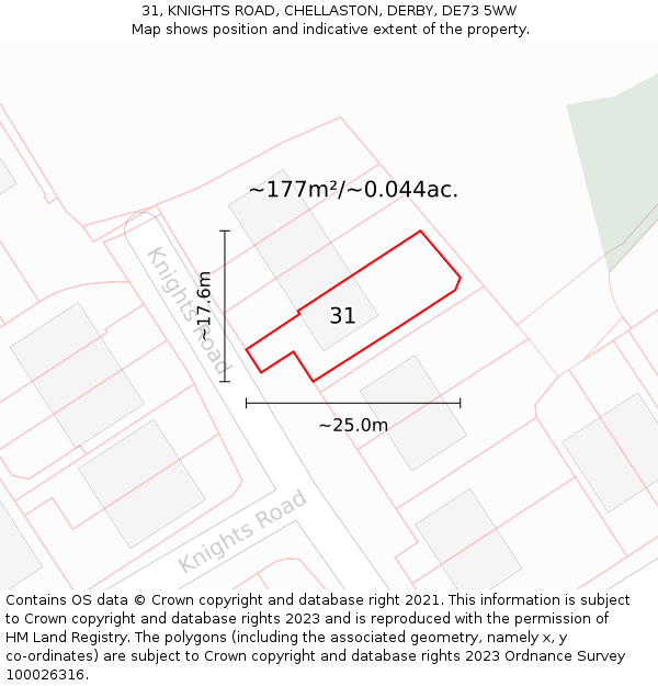 31, KNIGHTS ROAD, CHELLASTON, DERBY, DE73 5WW: Plot and title map