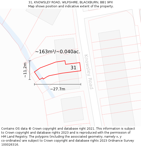 31, KNOWSLEY ROAD, WILPSHIRE, BLACKBURN, BB1 9PX: Plot and title map