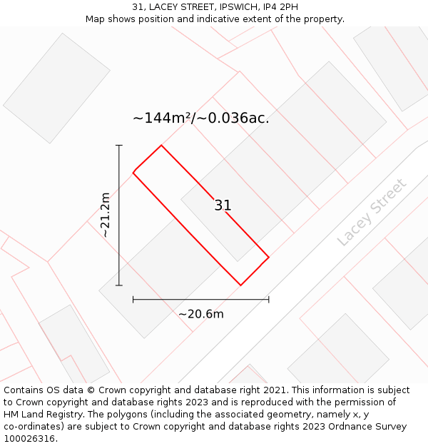 31, LACEY STREET, IPSWICH, IP4 2PH: Plot and title map