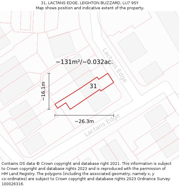 31, LACTANS EDGE, LEIGHTON BUZZARD, LU7 9SY: Plot and title map
