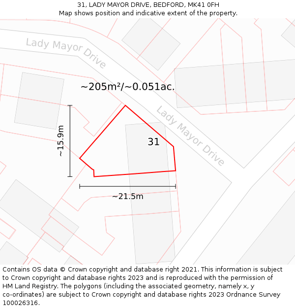 31, LADY MAYOR DRIVE, BEDFORD, MK41 0FH: Plot and title map