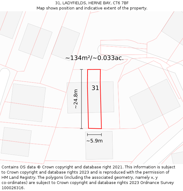 31, LADYFIELDS, HERNE BAY, CT6 7BF: Plot and title map