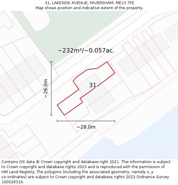 31, LAKESIDE AVENUE, FAVERSHAM, ME13 7FE: Plot and title map