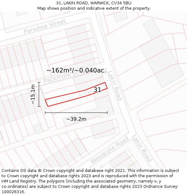 31, LAKIN ROAD, WARWICK, CV34 5BU: Plot and title map