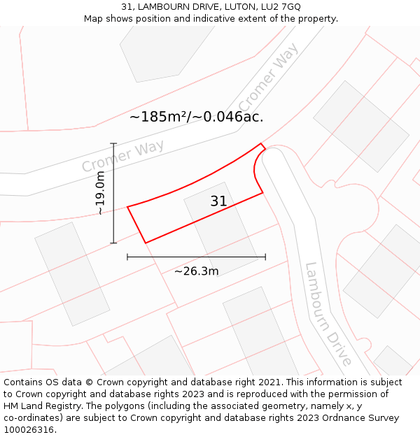 31, LAMBOURN DRIVE, LUTON, LU2 7GQ: Plot and title map