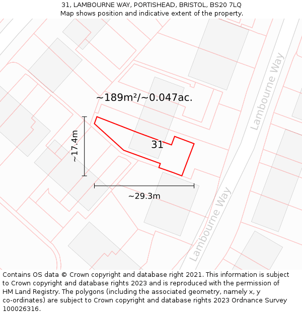 31, LAMBOURNE WAY, PORTISHEAD, BRISTOL, BS20 7LQ: Plot and title map