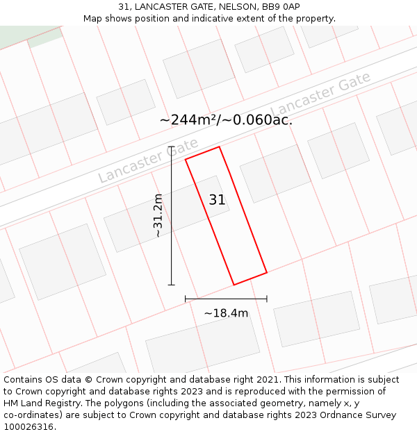 31, LANCASTER GATE, NELSON, BB9 0AP: Plot and title map
