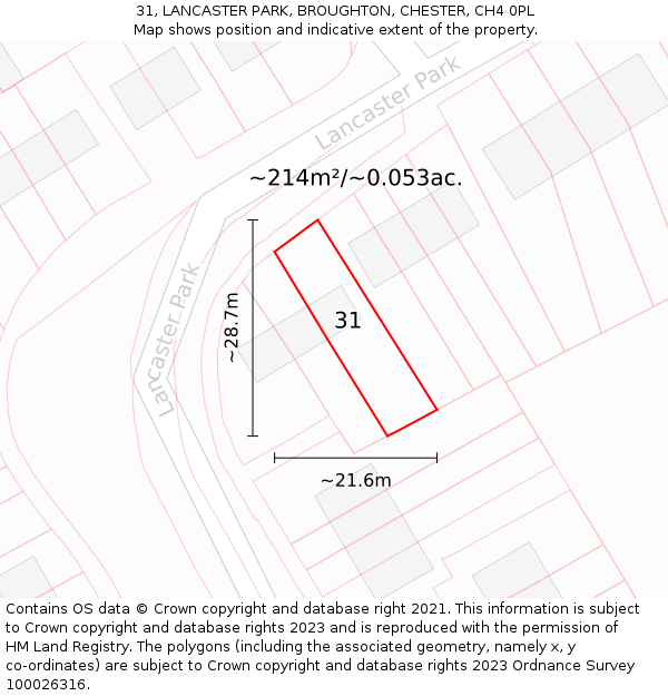 31, LANCASTER PARK, BROUGHTON, CHESTER, CH4 0PL: Plot and title map