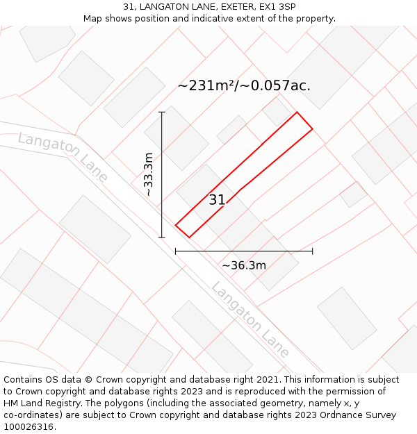 31, LANGATON LANE, EXETER, EX1 3SP: Plot and title map