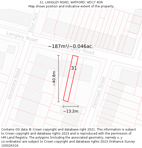 31, LANGLEY ROAD, WATFORD, WD17 4DR: Plot and title map