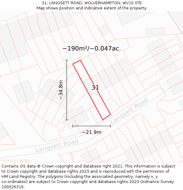 31, LANGSETT ROAD, WOLVERHAMPTON, WV10 0TE: Plot and title map
