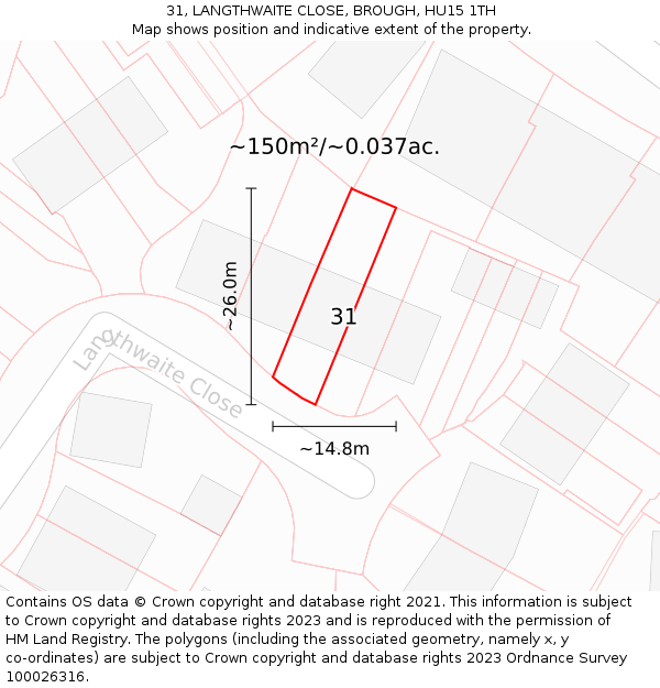31, LANGTHWAITE CLOSE, BROUGH, HU15 1TH: Plot and title map