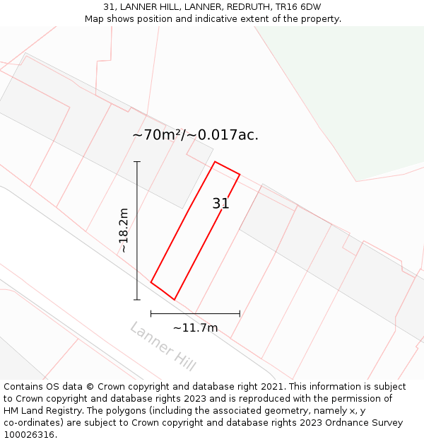 31, LANNER HILL, LANNER, REDRUTH, TR16 6DW: Plot and title map