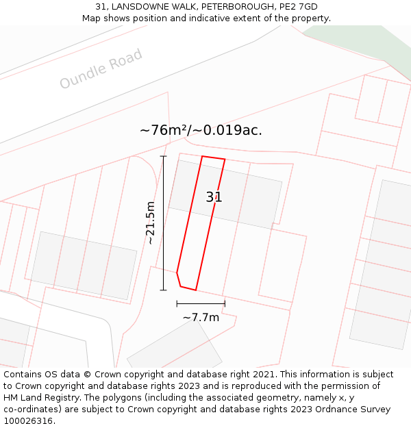 31, LANSDOWNE WALK, PETERBOROUGH, PE2 7GD: Plot and title map