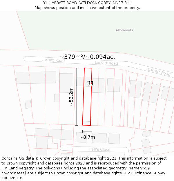 31, LARRATT ROAD, WELDON, CORBY, NN17 3HL: Plot and title map