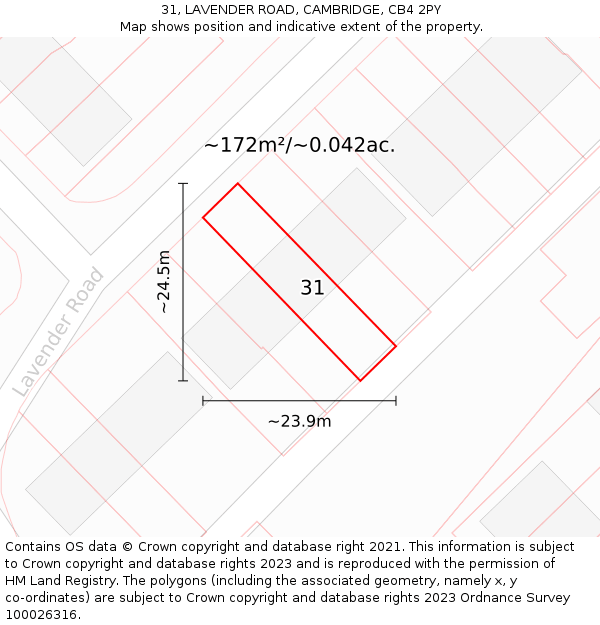 31, LAVENDER ROAD, CAMBRIDGE, CB4 2PY: Plot and title map