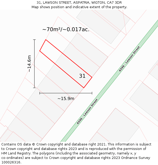 31, LAWSON STREET, ASPATRIA, WIGTON, CA7 3DR: Plot and title map