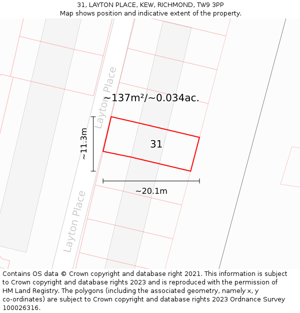 31, LAYTON PLACE, KEW, RICHMOND, TW9 3PP: Plot and title map