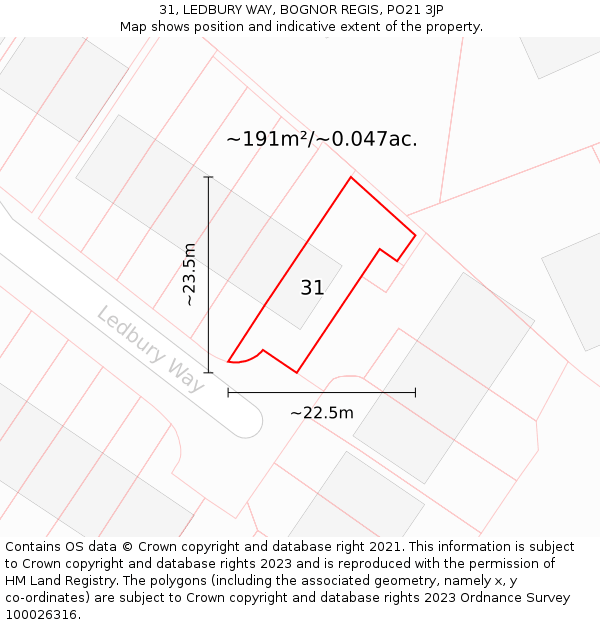 31, LEDBURY WAY, BOGNOR REGIS, PO21 3JP: Plot and title map