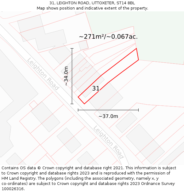 31, LEIGHTON ROAD, UTTOXETER, ST14 8BL: Plot and title map