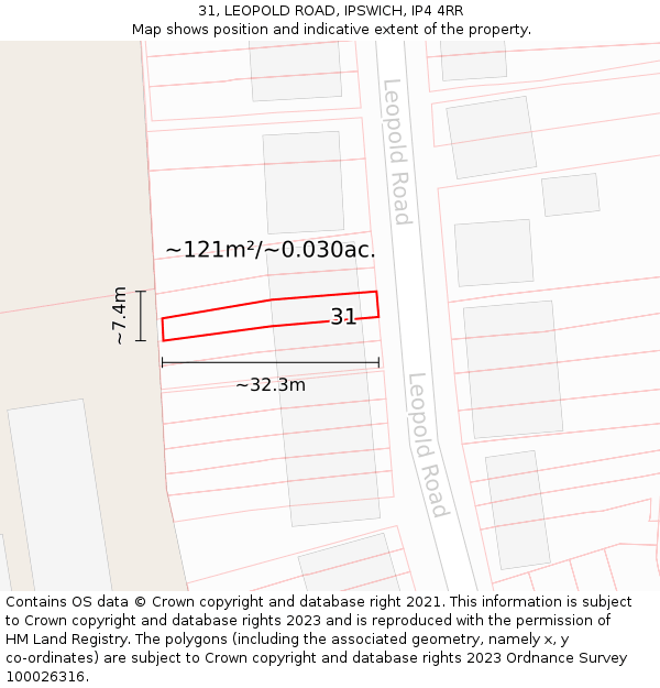 31, LEOPOLD ROAD, IPSWICH, IP4 4RR: Plot and title map