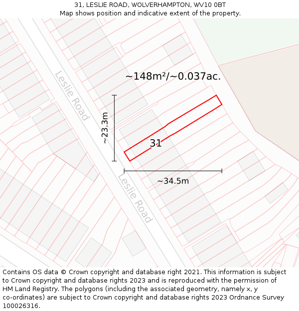 31, LESLIE ROAD, WOLVERHAMPTON, WV10 0BT: Plot and title map