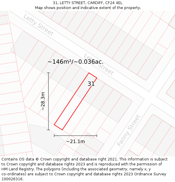 31, LETTY STREET, CARDIFF, CF24 4EL: Plot and title map