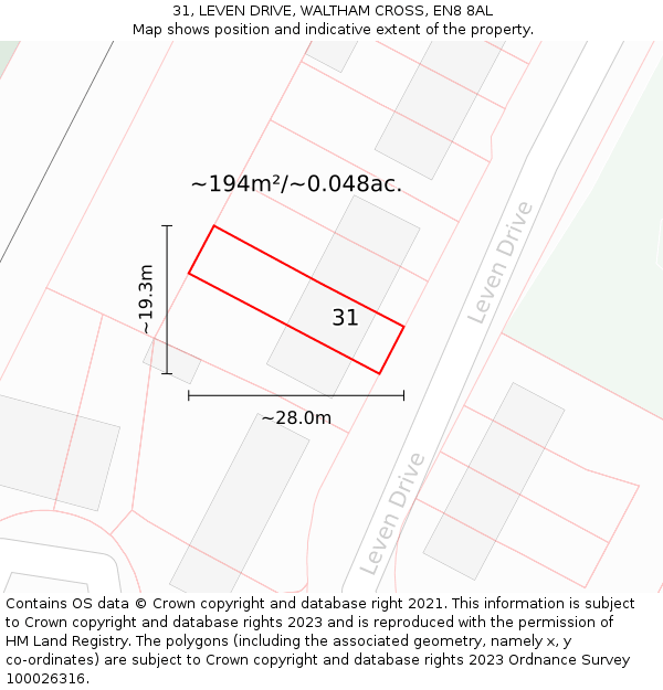 31, LEVEN DRIVE, WALTHAM CROSS, EN8 8AL: Plot and title map