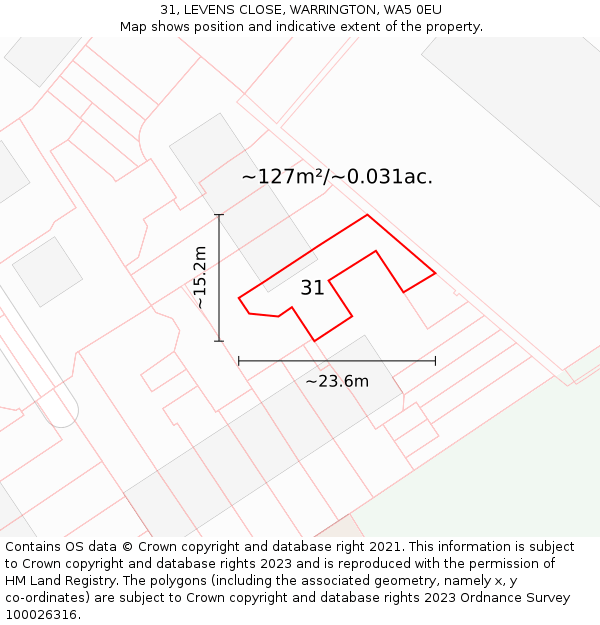 31, LEVENS CLOSE, WARRINGTON, WA5 0EU: Plot and title map