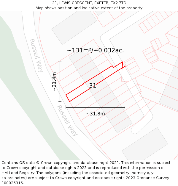 31, LEWIS CRESCENT, EXETER, EX2 7TD: Plot and title map
