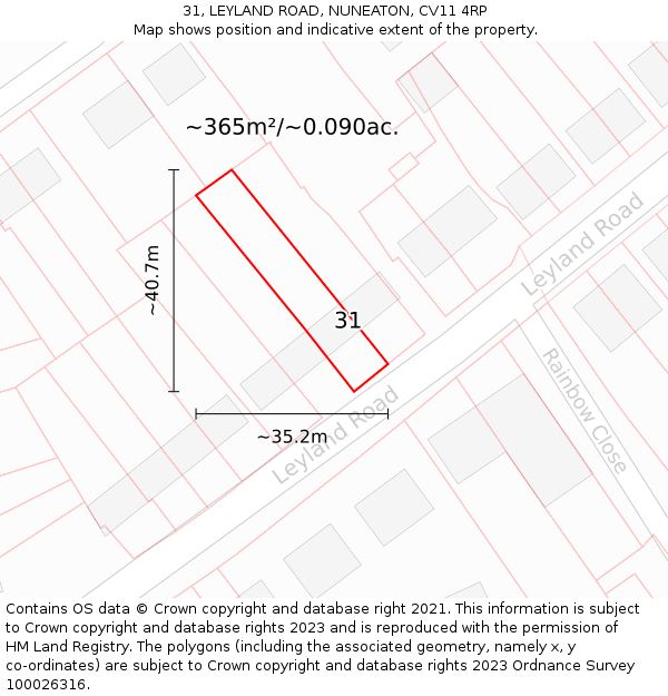31, LEYLAND ROAD, NUNEATON, CV11 4RP: Plot and title map