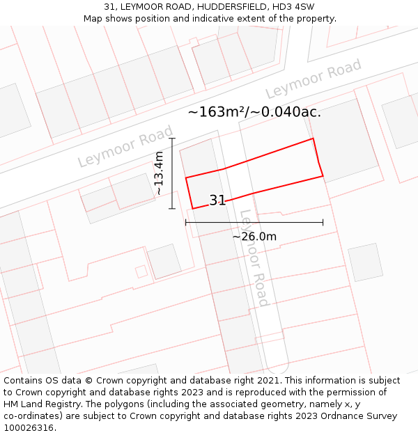 31, LEYMOOR ROAD, HUDDERSFIELD, HD3 4SW: Plot and title map