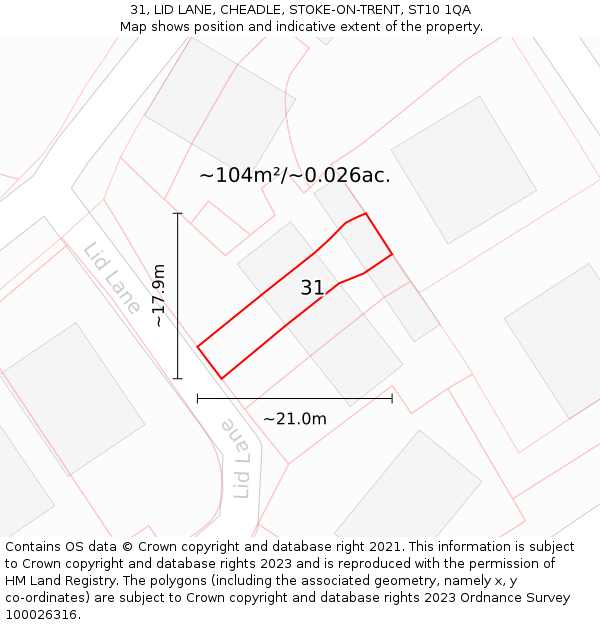 31, LID LANE, CHEADLE, STOKE-ON-TRENT, ST10 1QA: Plot and title map