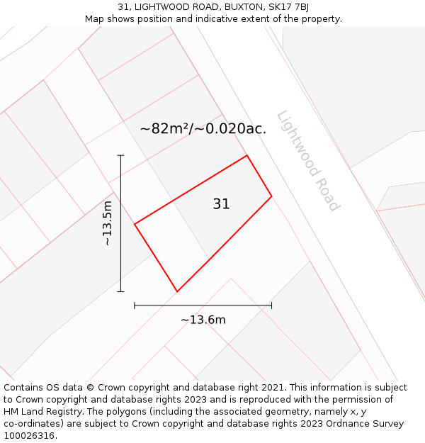 31, LIGHTWOOD ROAD, BUXTON, SK17 7BJ: Plot and title map