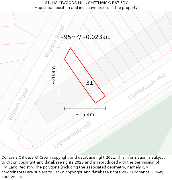 31, LIGHTWOODS HILL, SMETHWICK, B67 5DY: Plot and title map