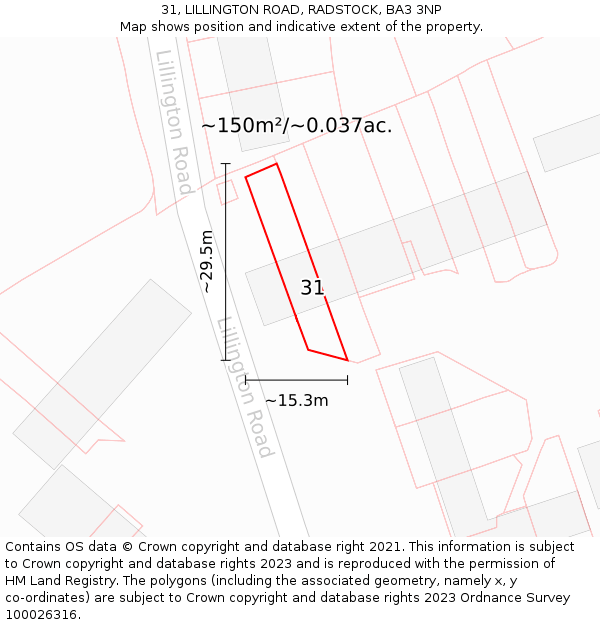 31, LILLINGTON ROAD, RADSTOCK, BA3 3NP: Plot and title map