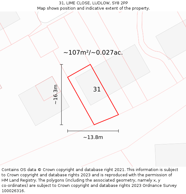 31, LIME CLOSE, LUDLOW, SY8 2PP: Plot and title map