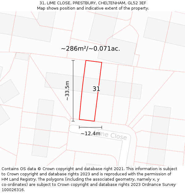 31, LIME CLOSE, PRESTBURY, CHELTENHAM, GL52 3EF: Plot and title map