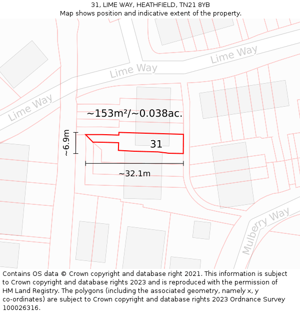 31, LIME WAY, HEATHFIELD, TN21 8YB: Plot and title map