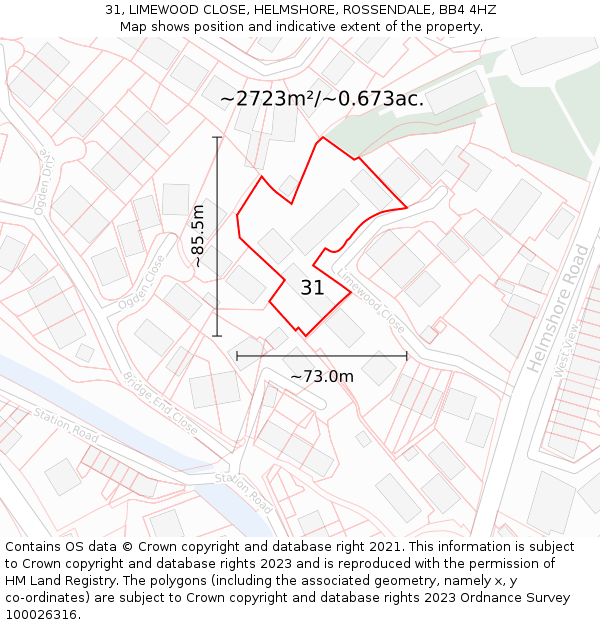 31, LIMEWOOD CLOSE, HELMSHORE, ROSSENDALE, BB4 4HZ: Plot and title map