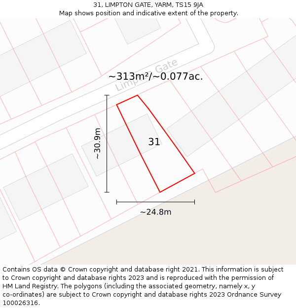31, LIMPTON GATE, YARM, TS15 9JA: Plot and title map