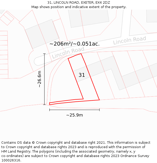 31, LINCOLN ROAD, EXETER, EX4 2DZ: Plot and title map