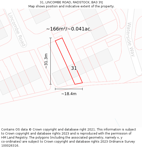 31, LINCOMBE ROAD, RADSTOCK, BA3 3YJ: Plot and title map