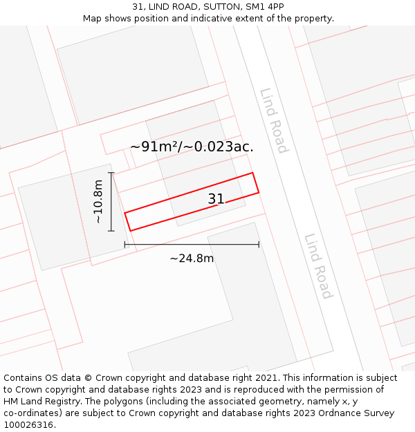 31, LIND ROAD, SUTTON, SM1 4PP: Plot and title map