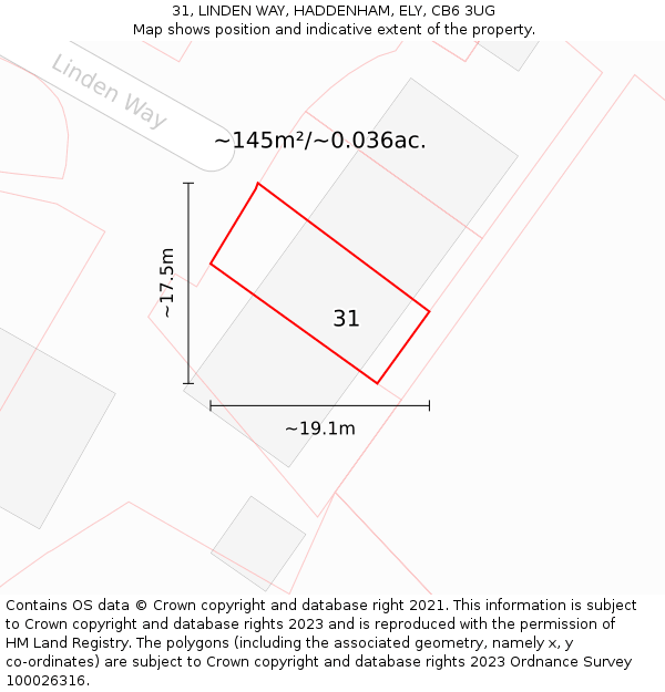 31, LINDEN WAY, HADDENHAM, ELY, CB6 3UG: Plot and title map